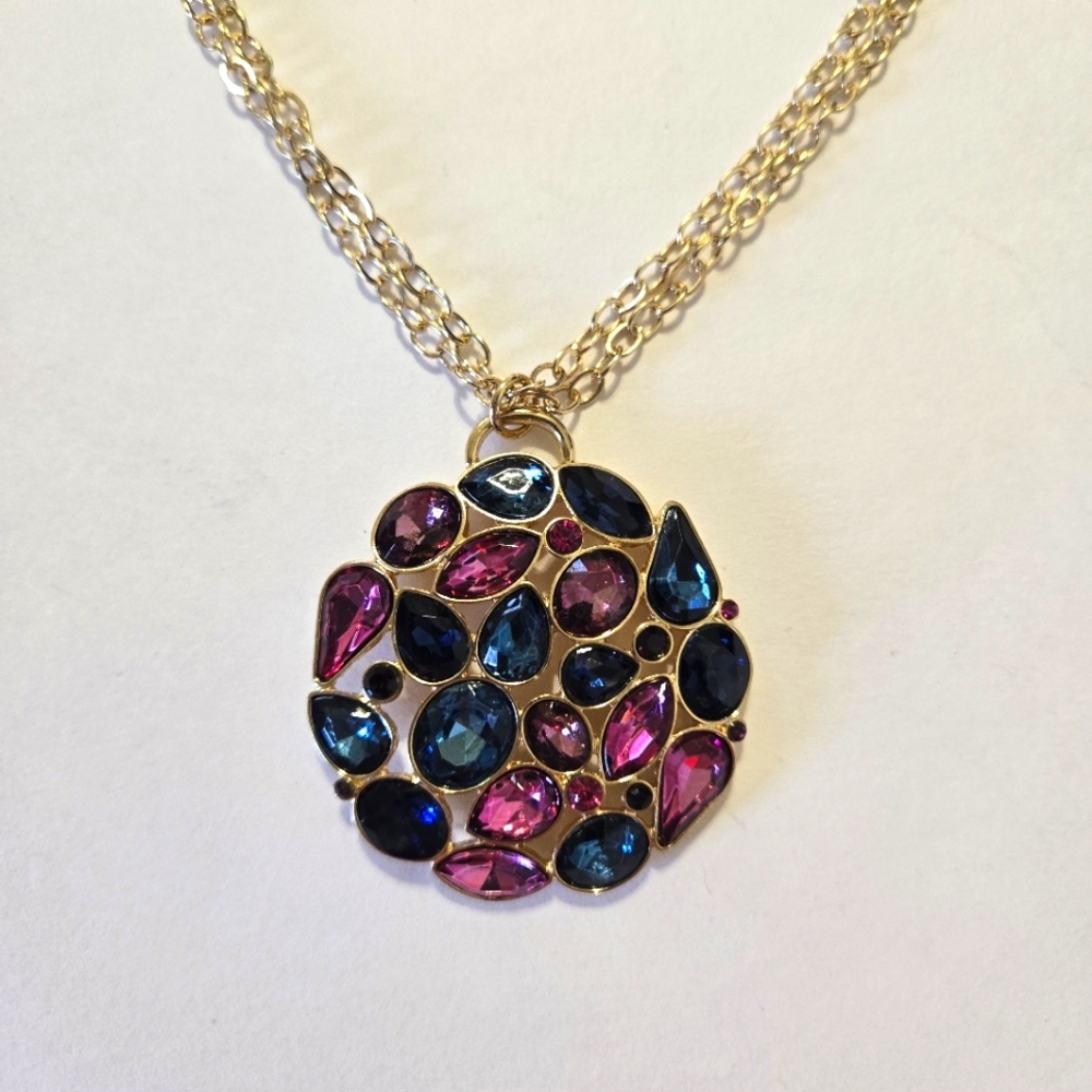 Dillard’s Gold Tone Double Strand Chain Necklace With Blue & Purple Stones